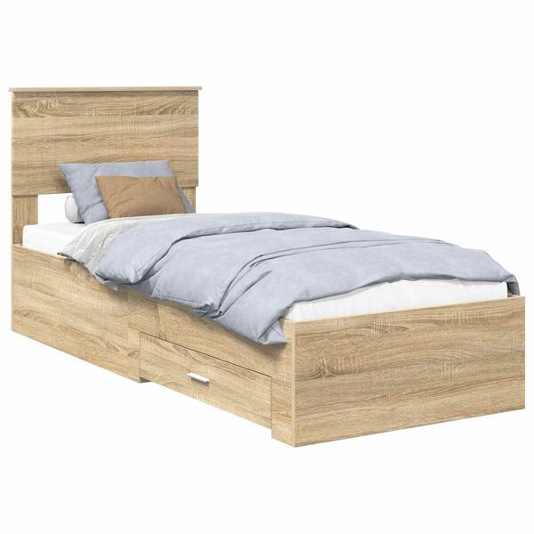 vidaXL Bettrahmen Sonoma Eiche und Silber 75 x 190 cm Holzwerkstoff