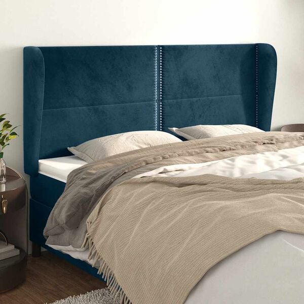 vidaXL Kopfteil mit Ohren Dunkelblau 203x23x118/128 cm Samt