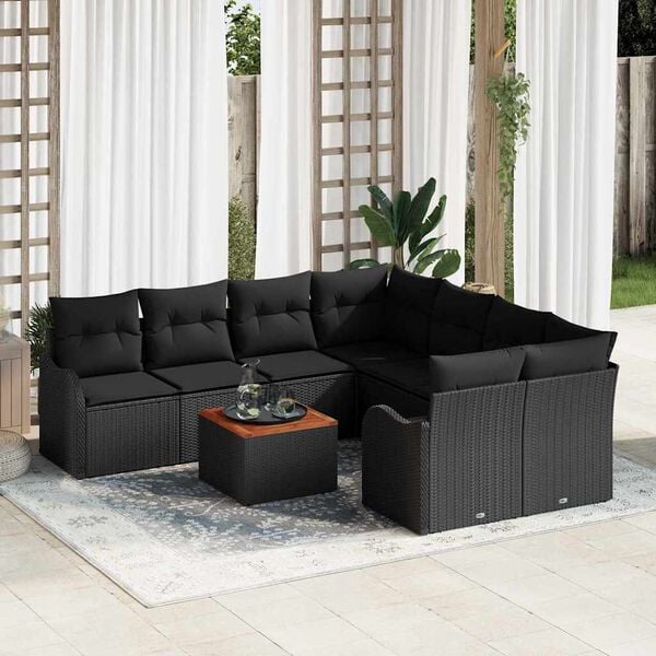 vidaXL Gartensofa-set mit Speicher 9 pcs Schwarz Poly-Rattan