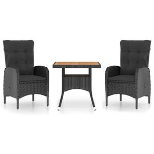 vidaXL 3-tlg. Garten-Essgruppe Poly Rattan und Akazienholz Schwarz