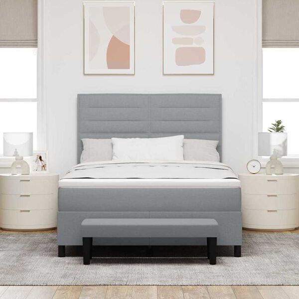 vidaXL Boxspringbett mit Matratze Hellgrau 140 x 200 cm Stoff