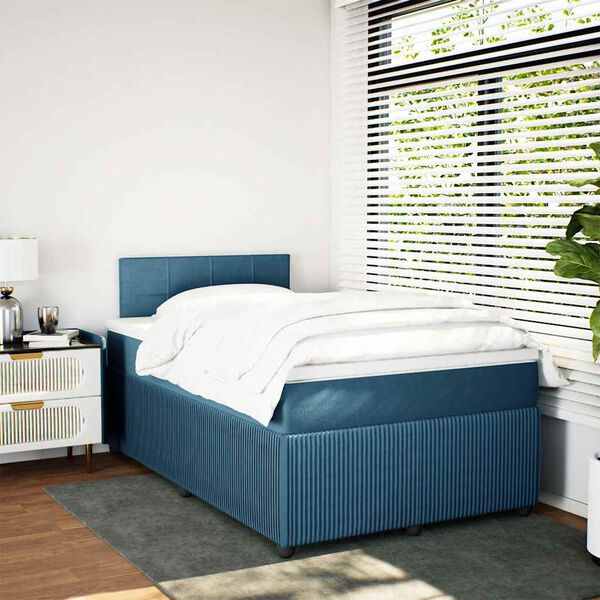 vidaXL Boxspringbett mit Matratze Blau 120x200 cm Samt