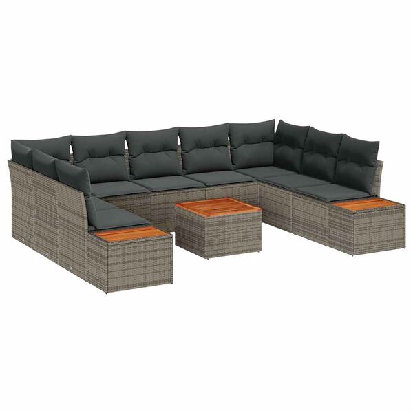 vidaXL Gartensofa-set mit Kissen 10 pcs Grau Poly Rattan