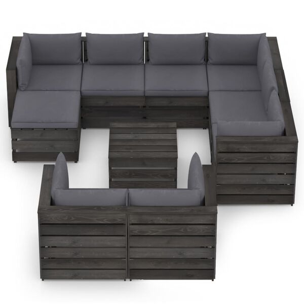 vidaXL 10-tlg. Garten-Lounge-Set mit Kissen Grau Impr&auml;gniertes Holz