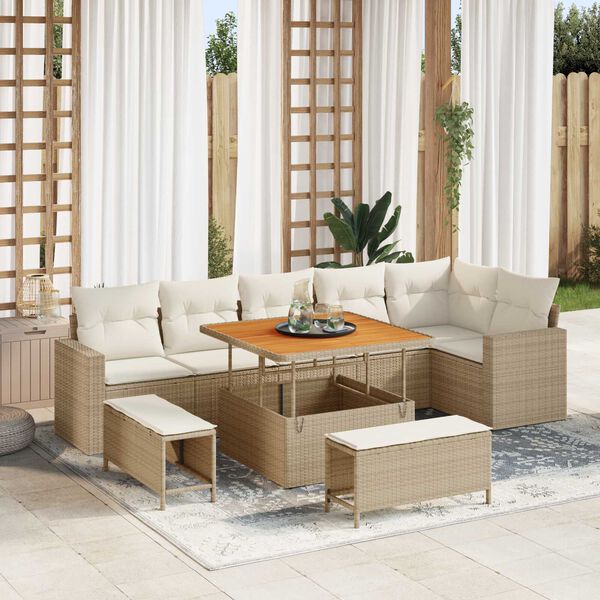 vidaXL Garten-Sofa-Set 9 pcs Beige Poly-Rattan
