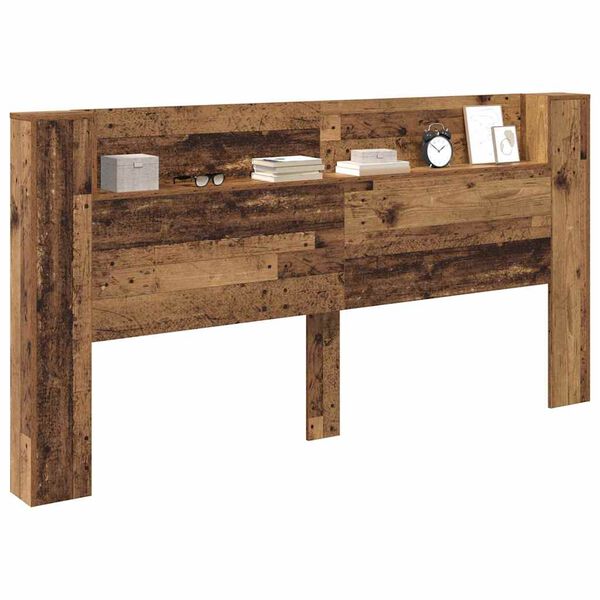 vidaXL Kopfteil mit Regal Altholz 200 x 15 x 103,5 cm Holzwerkstoff