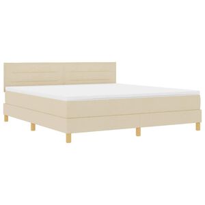 vidaXL LED Boxspringbett mit Matratze mit LED Creme 180 x 200 cm Stoff