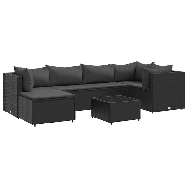 vidaXL 7-tlg. Garten-Lounge-Set mit Kissen Schwarz Poly Rattan