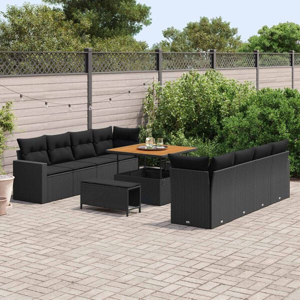 vidaXL Gartensofa-set mit Kissen 12 pcs Schwarz Poly-Rattan