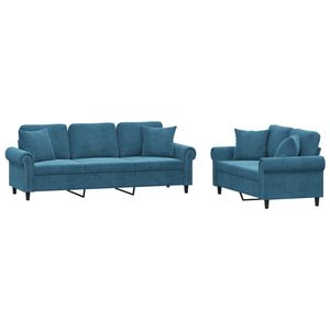 vidaXL 2-tlg. Sofagarnitur mit Kissen Blau Samt