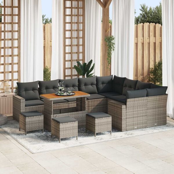 vidaXL Garten-Sofa-Set mit Kissen mit Speicher 13 pcs Grau