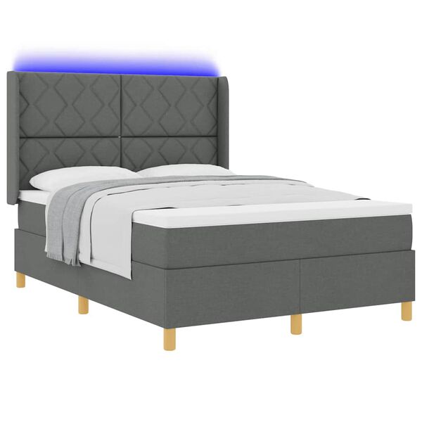 vidaXL Boxspringbett mit LED-Lichtleisten Grau 160 x 200 cm Stoff