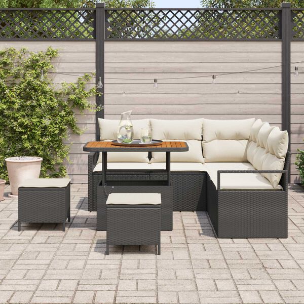 vidaXL Garten-Sofa-Set mit Kissen mit Speicher 8 pcs Schwarz und Creme