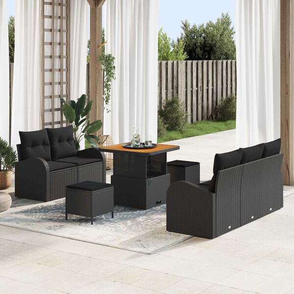 vidaXL Gartensofa-set mit Kissen 8 pcs Schwarz Poly-Rattan