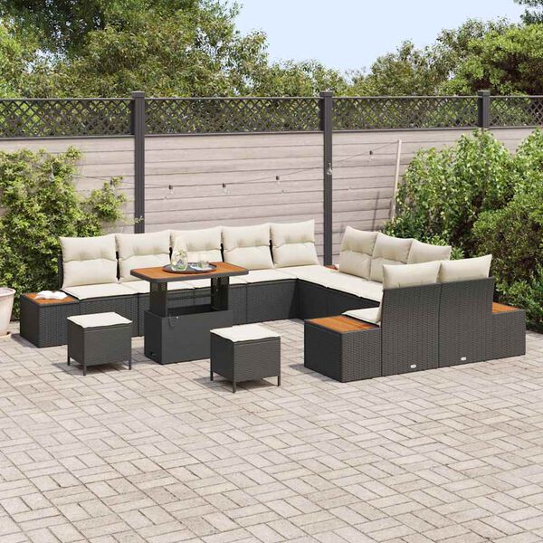 vidaXL Gartensofa-set mit Kissen 13 pcs Schwarz Poly Rattan