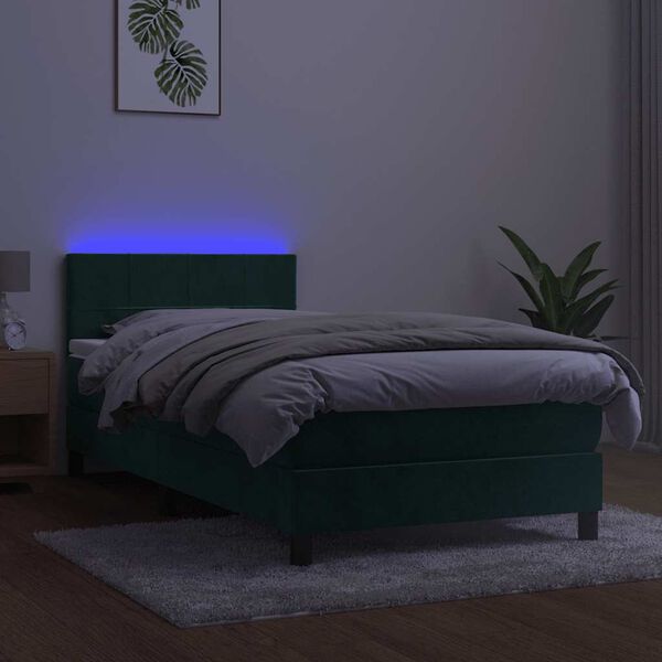 vidaXL Boxspringbett mit Matratze & LED Dunkelgr&uuml;n 80x200 cm Samt