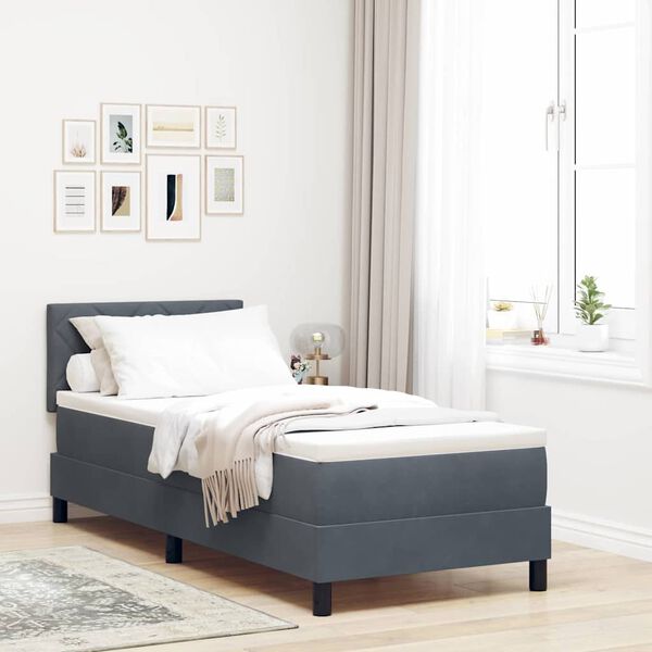 vidaXL Boxspringbett mit Matratze Dunkelgrau 80 x 200 cm Samt
