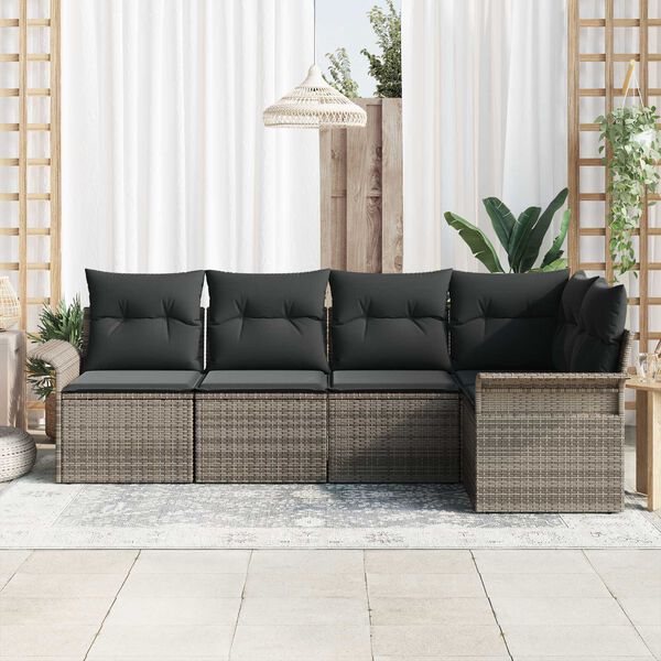 vidaXL Gartensofa-set mit Kissen 5 pcs Grau Poly-Rattan
