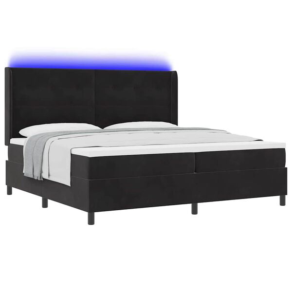 vidaXL Boxspringbett mit Matratze mit LED Schwarz 200 x 200 cm Samt