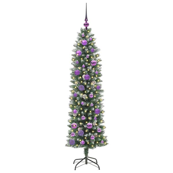 vidaXL K&uuml;nstlicher schlanker Weihnachtsbaum Gr&uuml;n und Wei&szlig; 150 cm