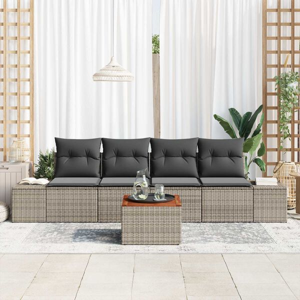 vidaXL Garten-Sofa-Set mit Kissen 5 pcs Grau Poly Rattan