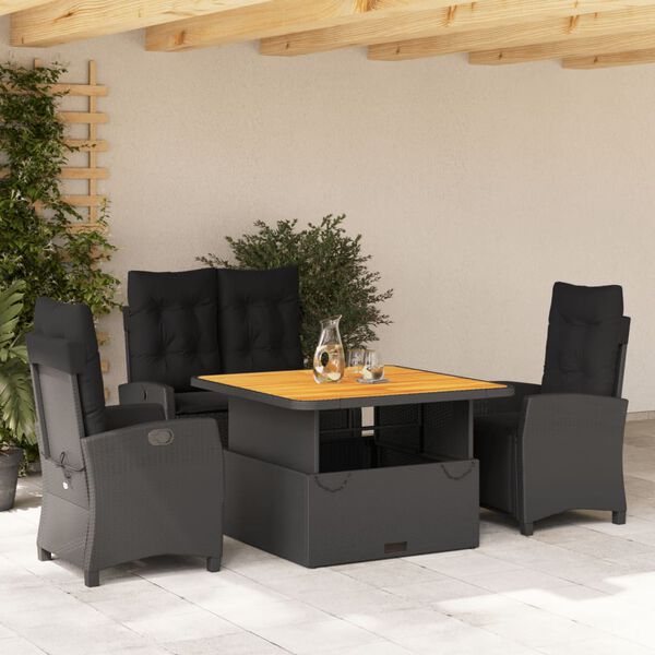 vidaXL 4-tlg. Garten-Essgruppe mit Kissen Schwarz Poly Rattan