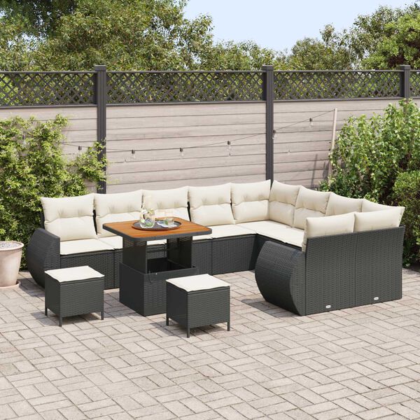 vidaXL Garten-Sofa-Set mit Kissen 12 pcs Schwarz und Creme