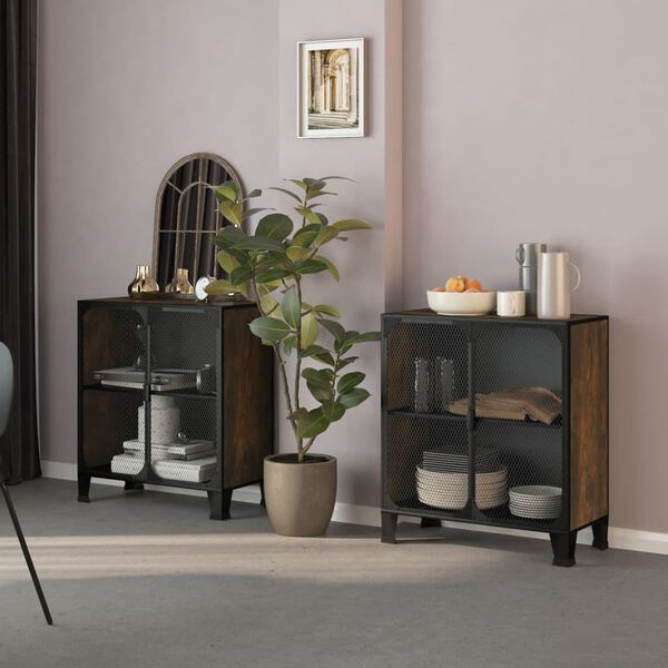 vidaXL Lagerschr&auml;nke 2 Stk. Rustikal Braun 72x36x82 cm Metall und MDF