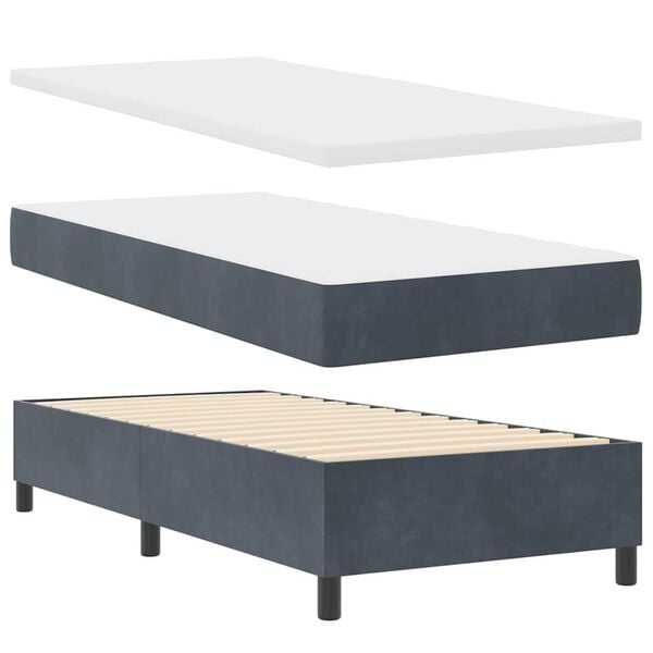 vidaXL Boxspringbett mit Matratze Dunkelgrau 90 x 190 cm Samt
