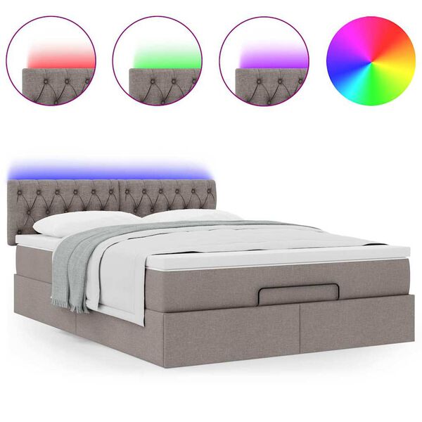 vidaXL Ottomane Bett mit Matratze & LEDs Taupe 140x200 cm Stoff