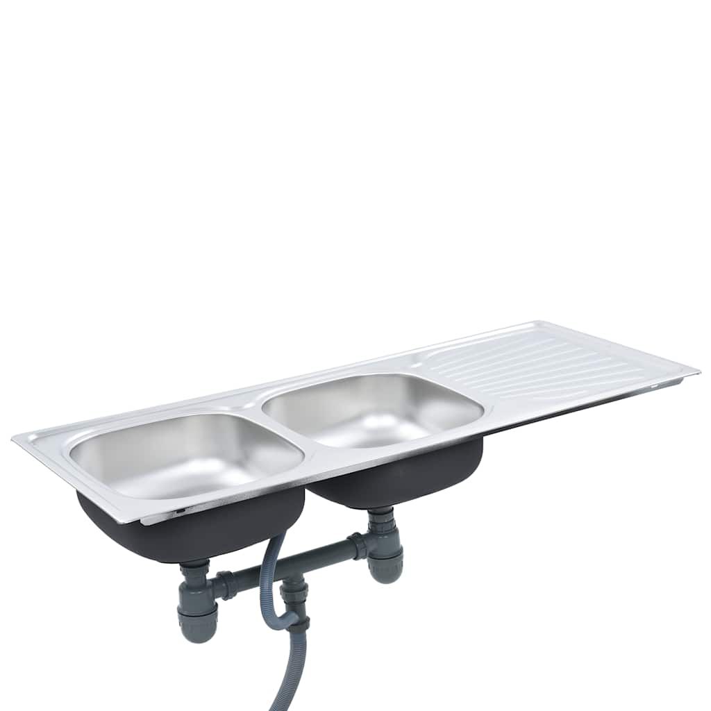 VidaXL Edelstahl-Spüle Mit Abtropfset – 500x600x155 Mm, Einbauspüle Von Oben, Links/rechts Montierbar, Inkl. Ablauf
