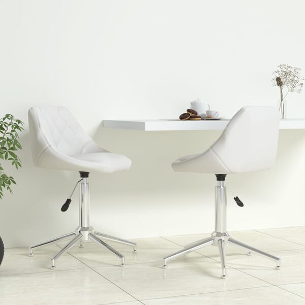 vidaXL Esszimmerst&uuml;hle 2 Stk. Drehbar Wei&szlig; Kunstleder