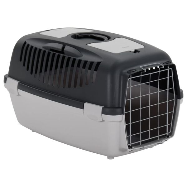 vidaXL Transportbox f&uuml;r Haustiere Grau und Schwarz 61x40x38 cm PP