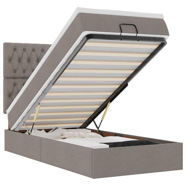 vidaXL Ottoman-Bett mit Matratze & LEDs Taupe 90x190 cm Stoff