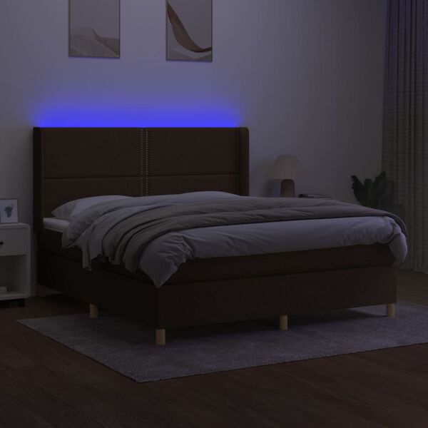 vidaXL Boxspringbett mit Matratze & LED Dunkelbraun 160x200 cm Stoff