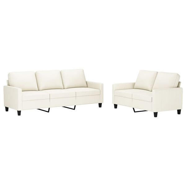 vidaXL 2-tlg. Sofagarnitur mit Kissen Creme Kunstleder