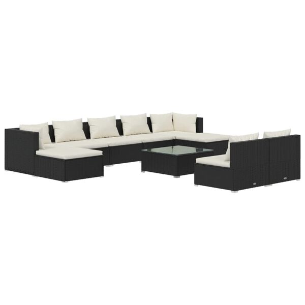 vidaXL 10-tlg. Garten-Lounge-Set mit Kissen Schwarz Poly Rattan