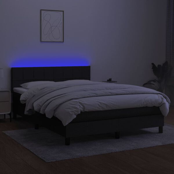 vidaXL Boxspringbett mit Matratze & LED Schwarz 140x190 cm Stoff