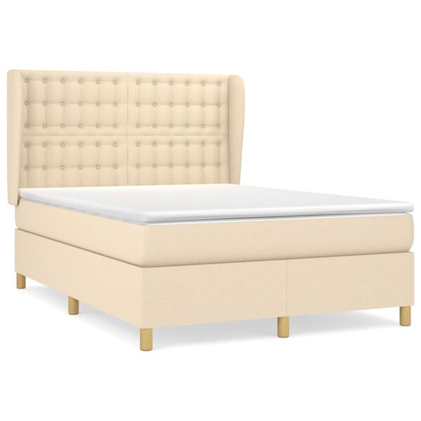 vidaXL Boxspringbett mit Matratze Creme 140x200 cm Stoff
