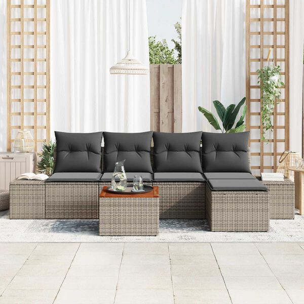 vidaXL Gartensofa-set mit Speicher 6 pcs Grau Poly-Rattan