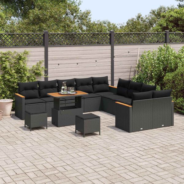 vidaXL Gartensofa-set mit Kissen 13 pcs Schwarz Poly-Rattan