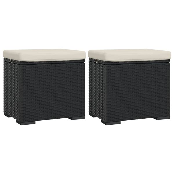 vidaXL Hocker mit Kissen 2 Stk. Schwarz 40x30x40 cm Poly Rattan