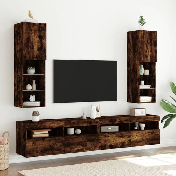 vidaXL TV-Schr&auml;nke mit LED-Leuchten 2 Stk. R&auml;uchereiche 30,5x30x102 cm