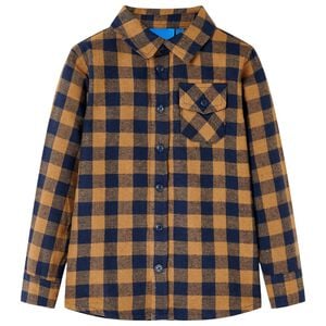 Kinderhemd Karomuster Cognac und Blau 92