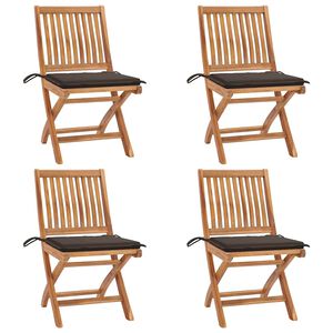 vidaXL Klappbare Gartenst&uuml;hle mit Kissen 4 Stk. Massivholz Teak