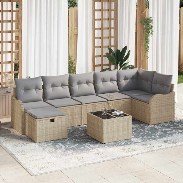 vidaXL Garten-Sofa-Set mit Kissen mit Speicher 8 pcs Beige Poly Rattan