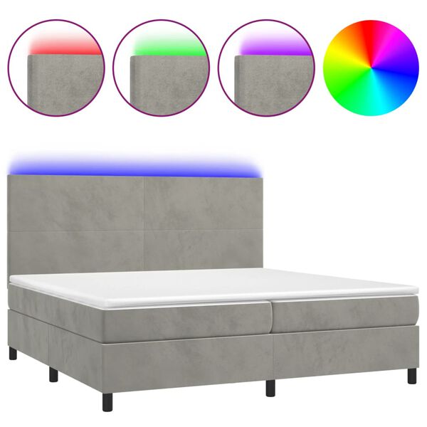 vidaXL Boxspringbett mit Matratze & LED Hellgrau 200x200 cm Samt