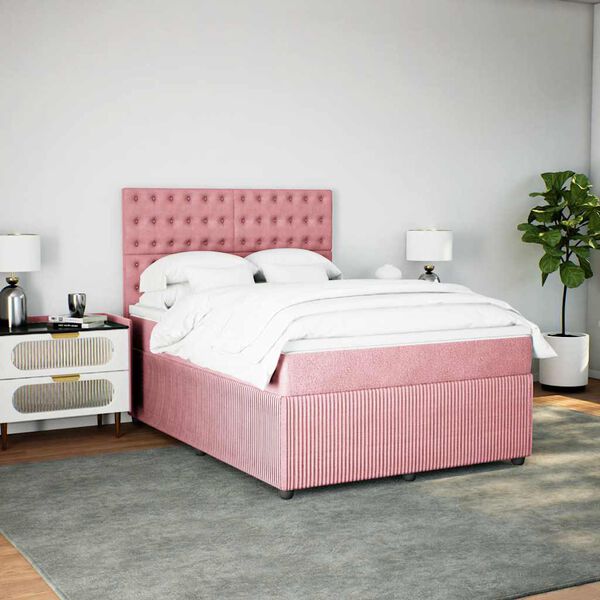 vidaXL Boxspringbett mit Matratze Rosa 160x200 cm Samt