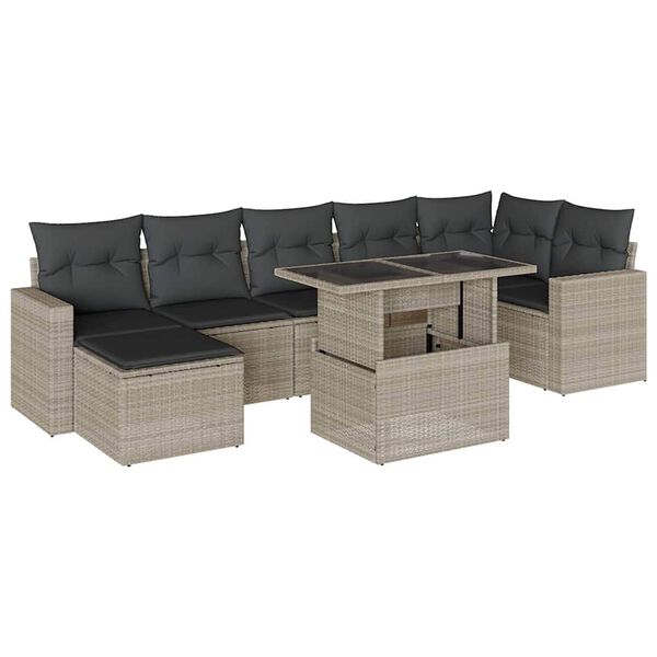 vidaXL 8-tlg. Garten-Sofagarnitur mit Kissen Hellgrau Poly Rattan