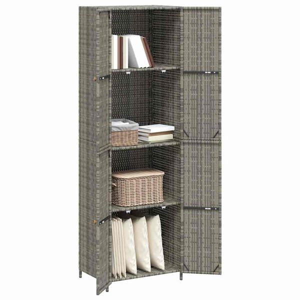 vidaXL Gartenschrank Grau 59x40x180 cm Poly Rattan